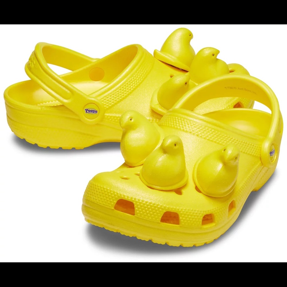Crocs yellow peeps jibbitz